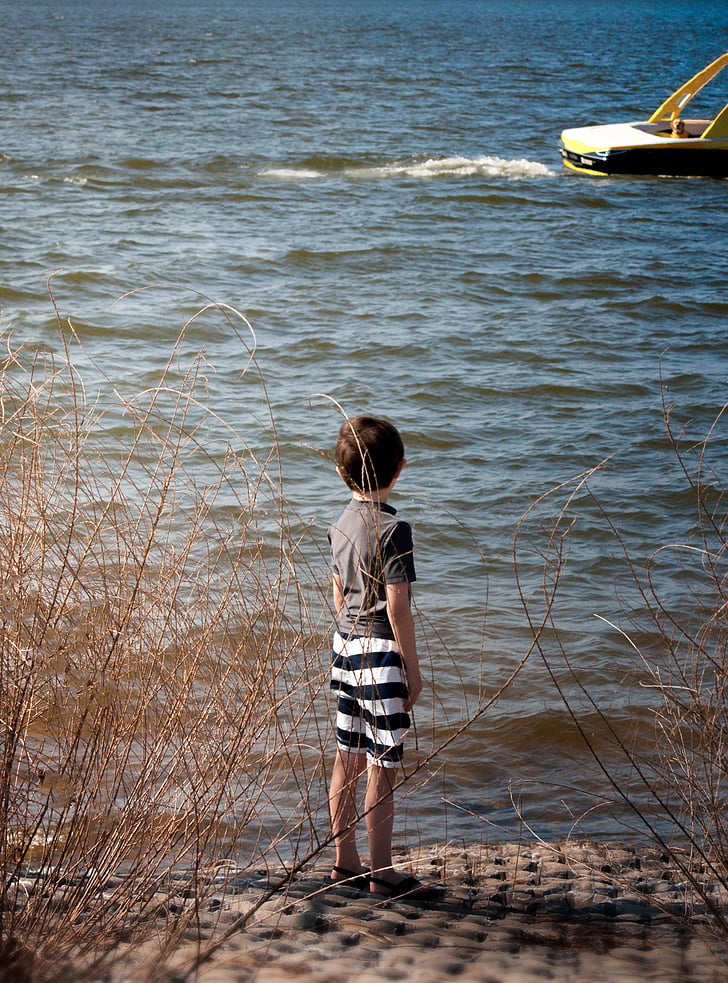 boy, boat, water, kid, outdoors, child, lake