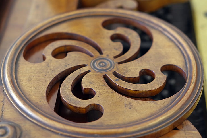 koleso kruh, drevené, vyrezávané, rez, prvok, piano, tvorivosť