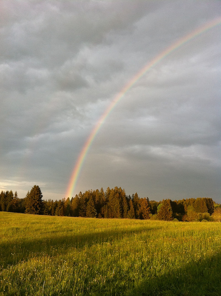 rainbow, nature, mood, sky, clouds, background, natural phenomenon