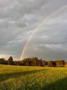 Rainbow, Natura, nastrój, niebo, chmury, tło, zjawisko naturalne