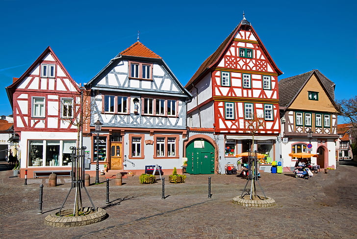 seligenstadt, Hesse, Almanya, eski şehir, fachwerkhaus, Truss, mimari
