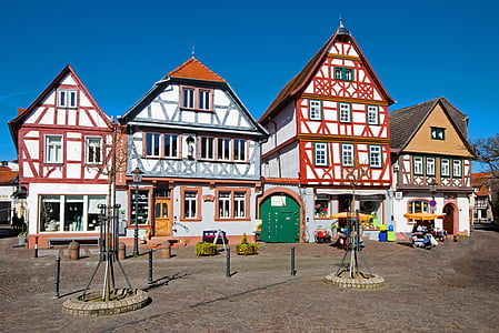 seligenstadt, Hesse, Almanya, eski şehir, fachwerkhaus, Truss, mimari