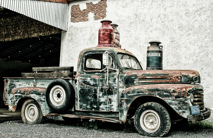 recogida, camión de chatarra, América del norte, Oldtimer, transporte, históricamente, coches de época