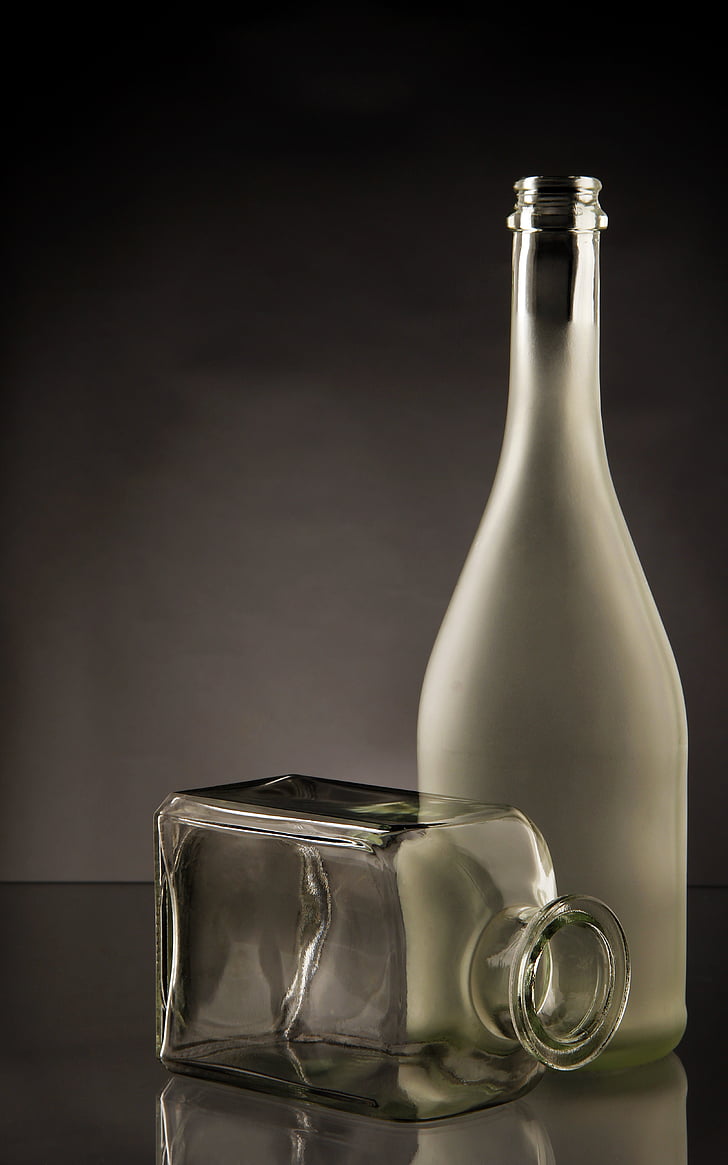 botellas, claro, vidrio, transparente, botella, bebida, líquido