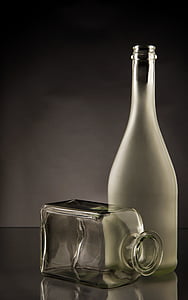 botellas, vidrio, transparente, corte, verde, botella, bebida
