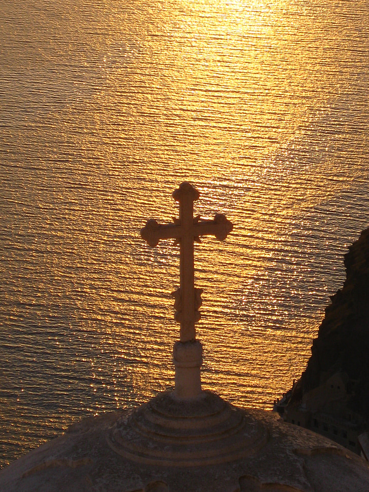 Santorin, Západ slunce, nálada, kostel