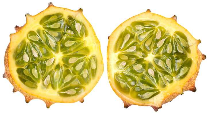 horned melon, yellow, green, melon, sweet, exotic, food