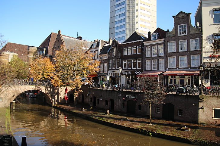 Nyderlandai, kanalas, rudenį, Amsterdamas, vandens, kanalas, Architektūra