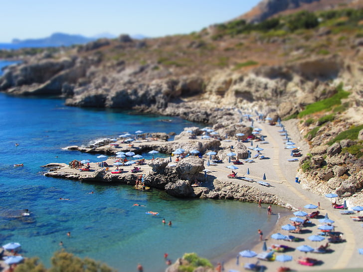Grecja, Plaża, kamienista plaża, wakacje, rezerwacja, klify, Rodos