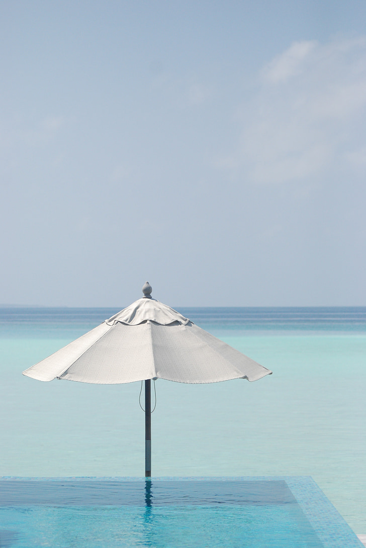 sea, parasol, blue, maldives