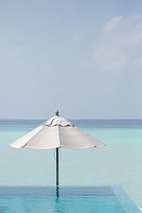 sea, parasol, blue, maldives