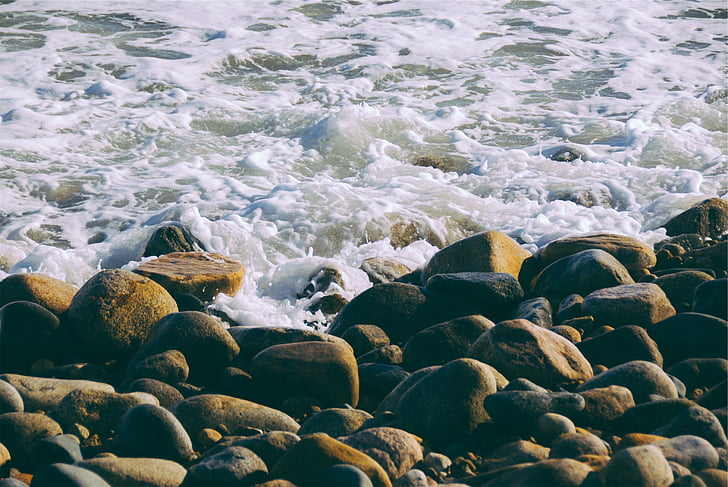 photography, beach, stones, rocks, shore, ocean, sea