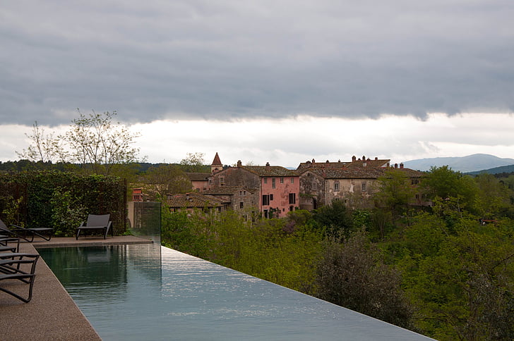 Kolam Renang, Borgo, kuno, Tuscany, Italia, pemandangan
