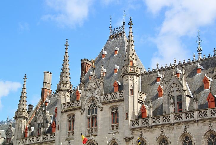 épület, tető, ablak, homlokzat, csempe, Bruges, óváros