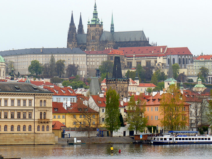 prague, moldova, prague castle, architecture, river, europe, cityscape