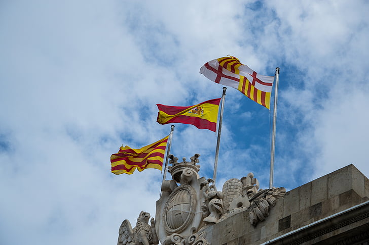 zastavice, Španija, zastavo, veter, zgodovinsko, drhtenje, Barcelona