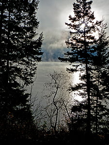 anksti ryte, saulėtekio, debesys, Canim ežeras, Britų Kolumbija, Kanada, peizažas