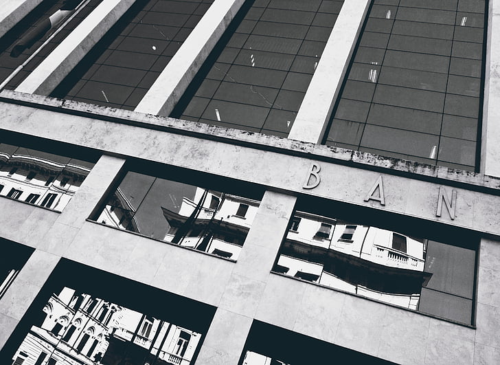 byggnad, Bank, reflektion, Windows, Urban, Italien
