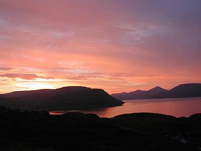 Isole Faroe, tramonto, estate