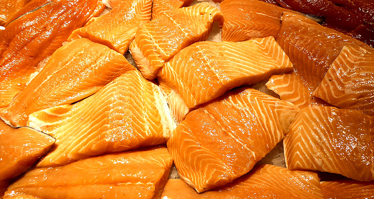 salmon Pasifik liar merah, segar, ikan, Makanan