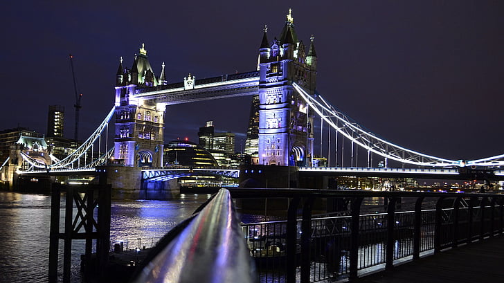 영국, 런던, 밤, 템 즈 강, 유명한 장소, 템스 강, 타워 브릿지