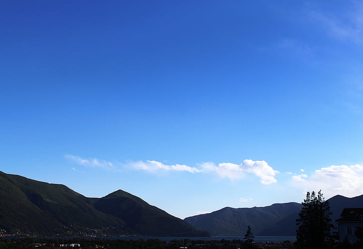 Panorama, Lago, Lago maggiore, montagne, nuvole, cielo, Locarno