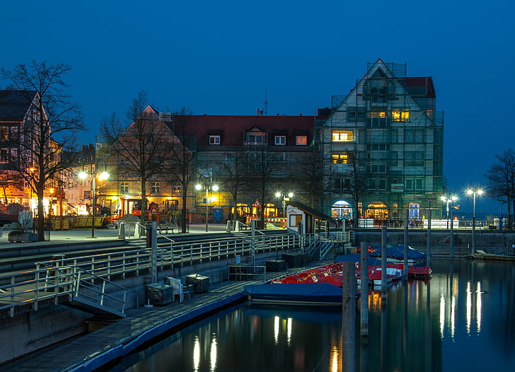 Friedrichshafen, Danau constance, jam biru, lampu, mirroring, diam, sisanya