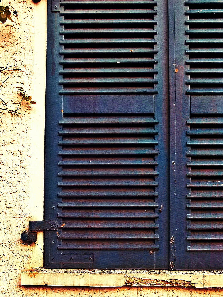 azul, janela, Casa, persianas, obturador, arquitetura, velho