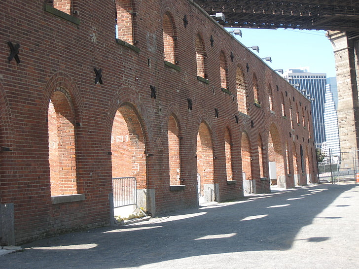 Dumbo, Downtown brooklyn, arcos, ladrillos, vacío, edificio, histórico