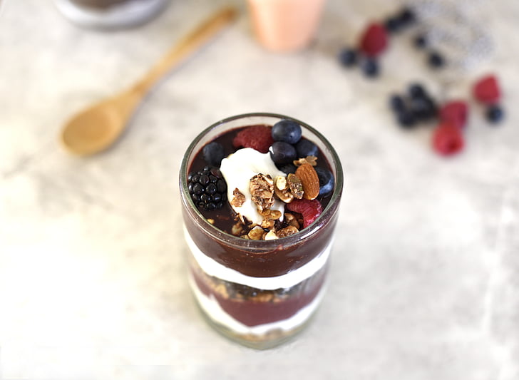 berries, chocolate, delicious, dessert, food, glass, healthy