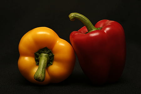 yellow, red, bell, peppers, black, surface, food