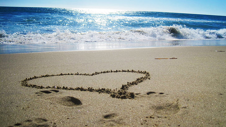 Beach, sand, Ocean, hjerte, havet, bølge, sommer