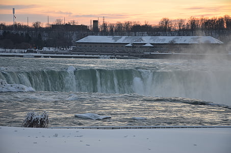Niagara-vízesés, téli, fagyasztott, New York-i oldalán, hideg, vízesés