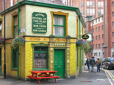 Manchester, Engeland, Verenigd Koninkrijk, gebouwen, het platform, pub, Bar