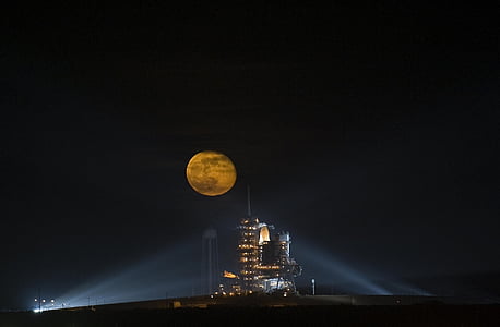 space shuttle, full moon, night, endeavour, shuttle, space, pre-flight