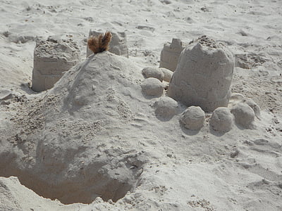 sandburg, sand, ved sjøen, stranden, ferie, spill, sandeltre