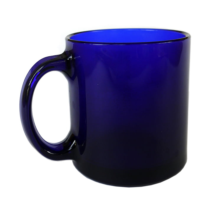 hrnček, sklo, pohár, modrá, káva, jeden objekt, izolované