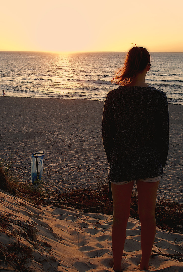 la silhouette, tramonto, donna, ragazza, spiaggia, mare, il Mar Baltico