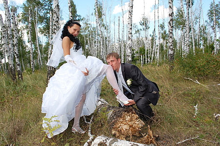 casament, passeig, només es va casar amb, natura, núvia, vestit de núvia, dona