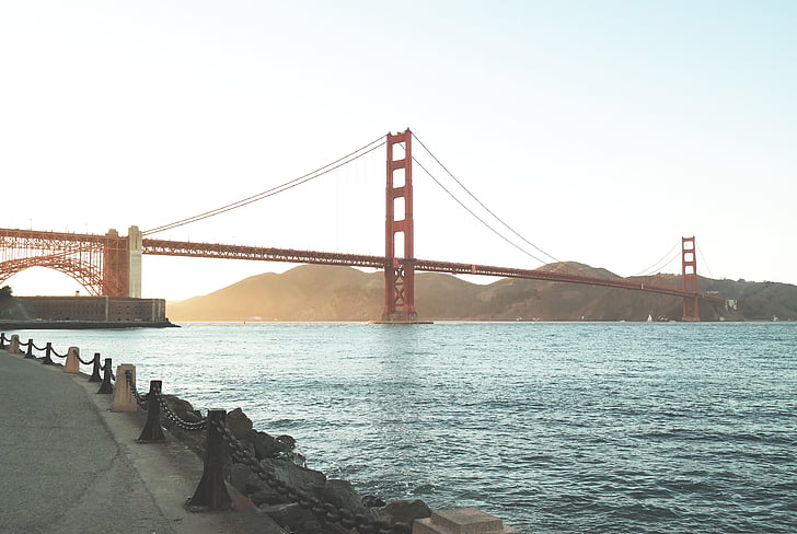 golden, gate, bride, near, mountain, architecture, bridge