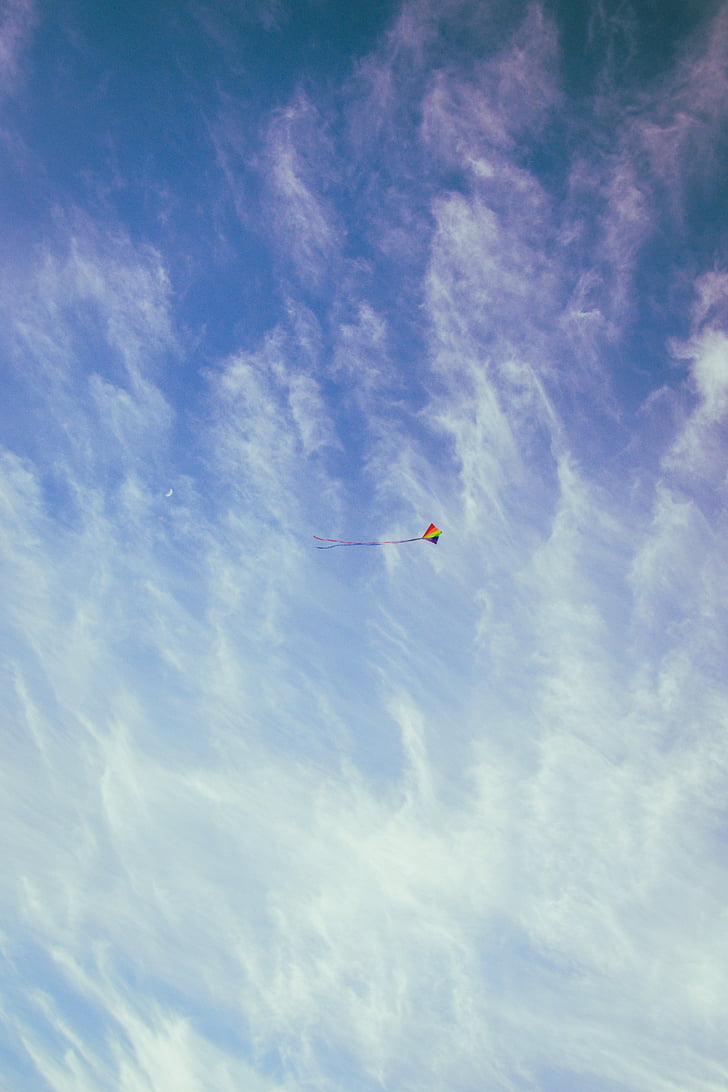 sky, kite, distance, blue, clouds, cloudy, outdoor