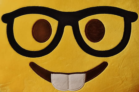 Smiley, viso, divertente, allegro, occhiali, giallo, grin