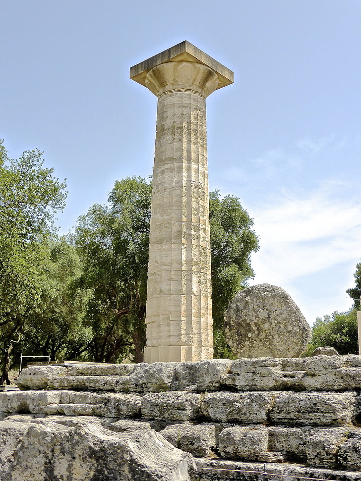 kolumn, ruinerna, romerska, sten, Olympia, antika, historia