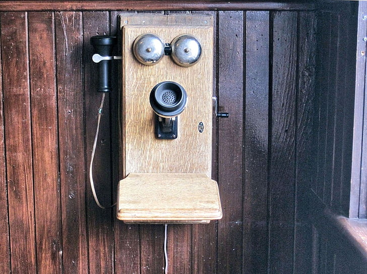 eski duvar krank telefon, telefon, Antik, Alberta, Kanada, Retro, iletişim