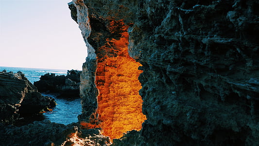 marró, pedra, taronja, color, diürna, oceà, Mar