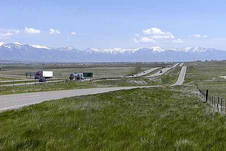 Montana, autópálya, táj, végtelen, nézet, táj, természet
