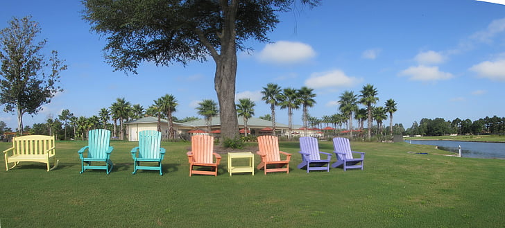 kursi Adirondack, rumput, warna, tropis, Resort, di luar rumah, musim panas