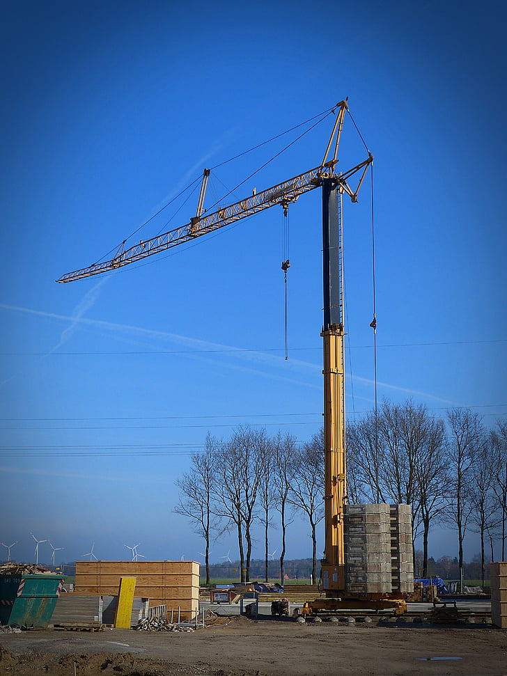 crane, baukran, site, construction work, boom, technology, sky