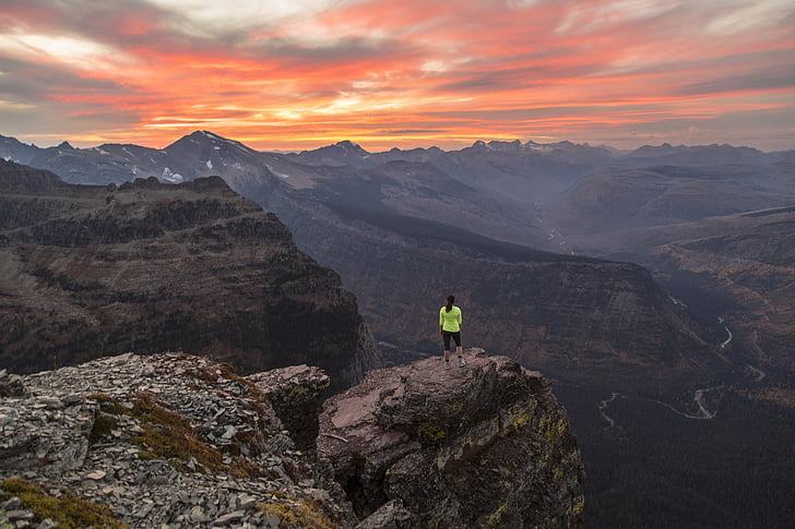 naplemente, festői, táj, hegyek, Mount-oberlin, Glacier nemzeti park, Montana