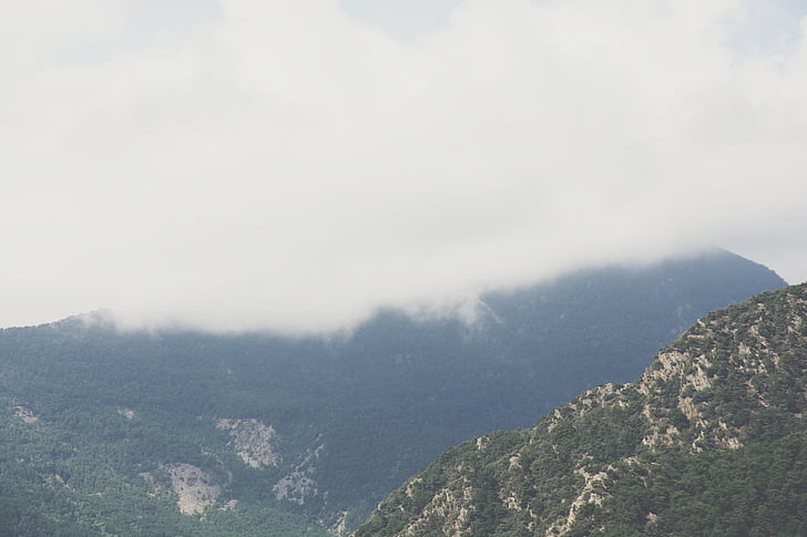 σύννεφα, ουρανούς, σύννεφο, βουνό, δέντρο, θολό τοπίο, φύση